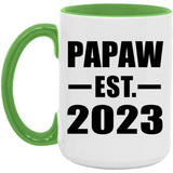Papaw Established EST. 2023 - 15oz Accent Mug Green