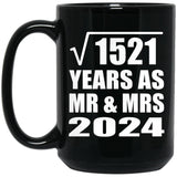 39th Anniversary Square Root of 1521 Years As Mr & Mrs 2024 - 15oz Coffee Mug Black
