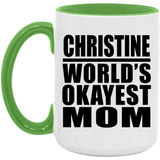 Christine World's Okayest Mom - 15oz Accent Mug Green