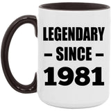 43rd Birthday Legendary Since 1981 - 15oz Accent Mug Black