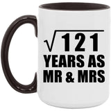 11th Anniversary Square Root of 121 Years As Mr & Mrs - 15oz Accent Mug Black