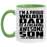 Proud Welder Dad Of Awesome Son - 11oz Accent Mug Green