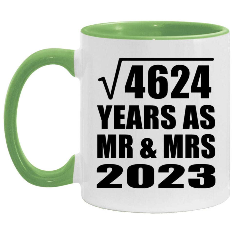 68th Anniversary Square Root of 4624 Years As Mr & Mrs 2023 - 11oz Accent Mug Green