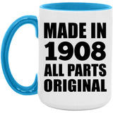 116th Birthday Made in 1908 All Parts Original - 15oz Accent Mug Blue