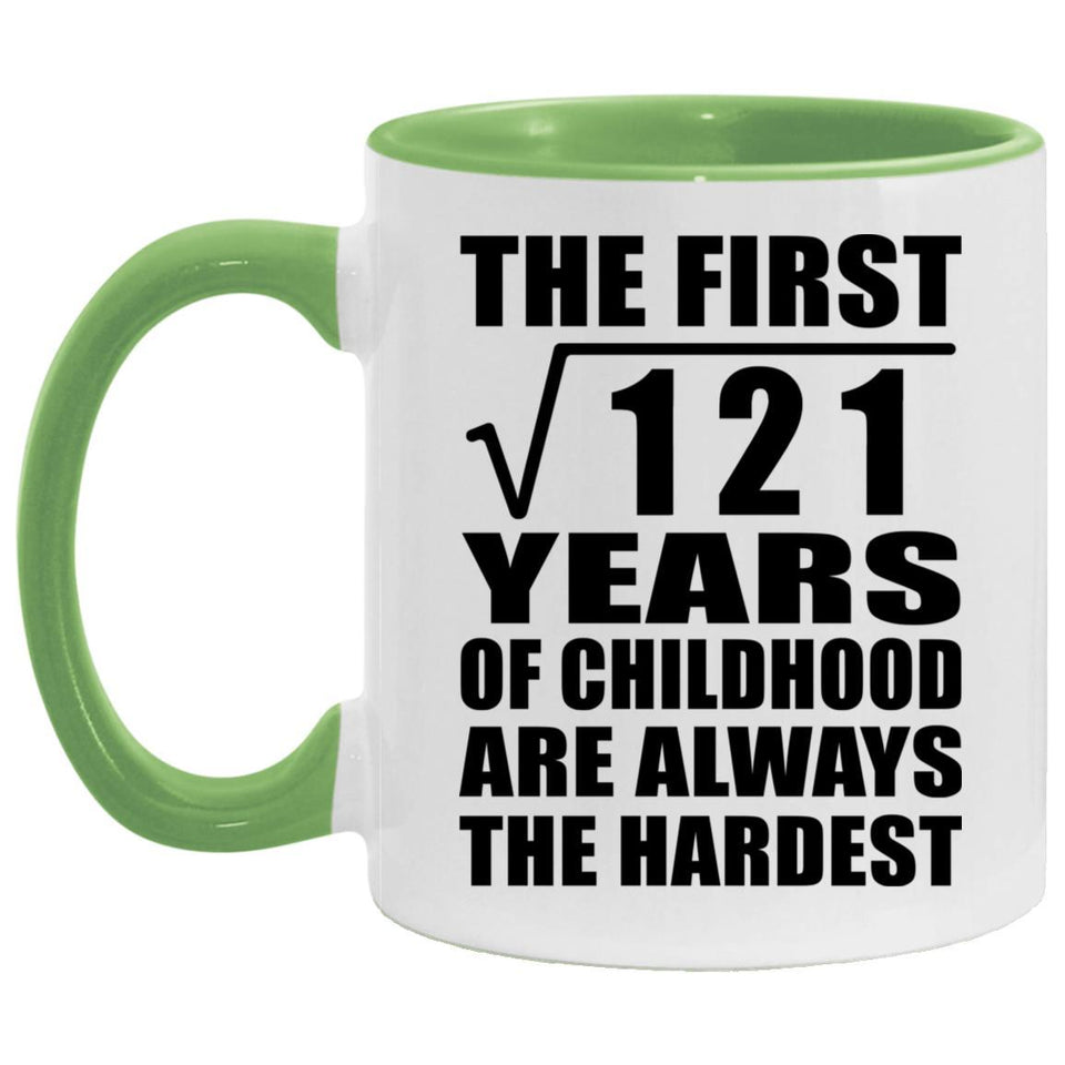 11th Birthday Square Root of 121 Years of Childhood - 11oz Accent Mug Green