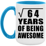 8th Birthday Square Root of 64 Years of Being Awesome - 15oz Accent Mug Blue