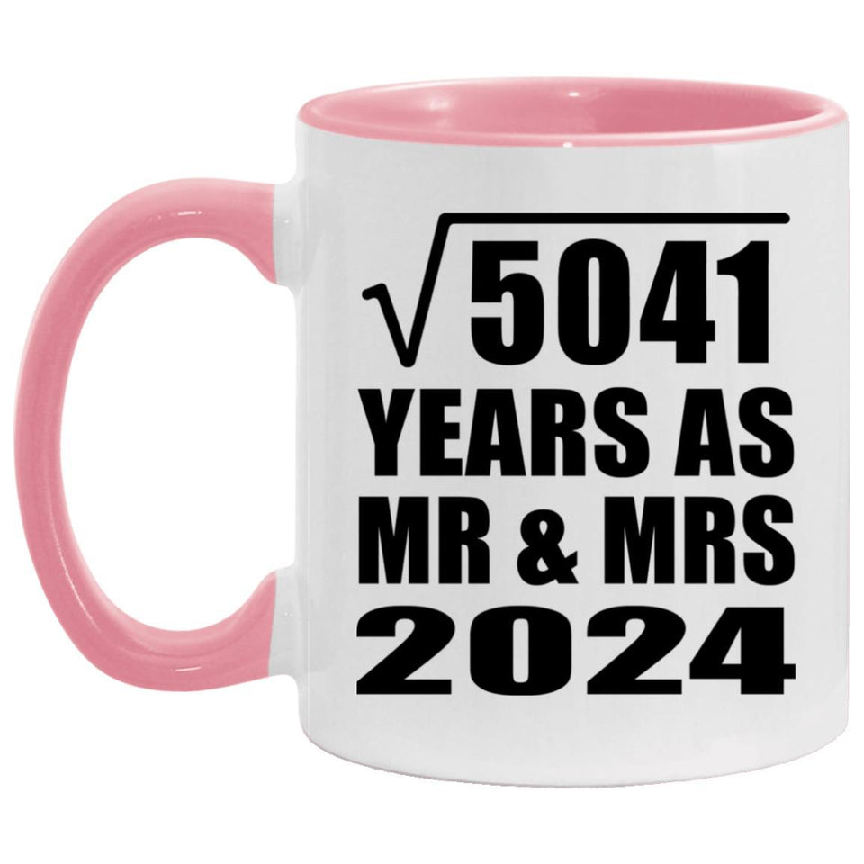 71st Anniversary Square Root of 5041 Years As Mr & Mrs 2024 - 11oz Accent Mug Pink