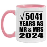 71st Anniversary Square Root of 5041 Years As Mr & Mrs 2024 - 11oz Accent Mug Pink