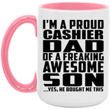 Proud Cashier Dad Of Awesome Son - 15oz Accent Mug Pink