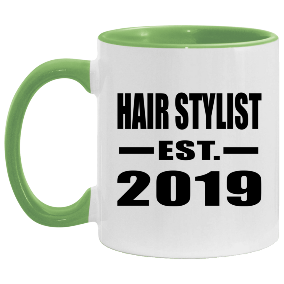 Hair Stylist Established EST. 2019 - 11oz Accent Mug Green