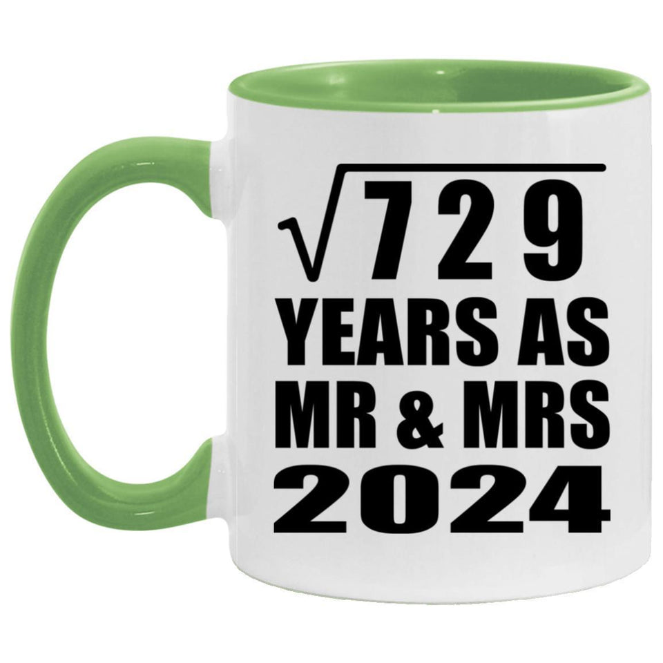 27th Anniversary Square Root of 729 Years As Mr & Mrs 2024 - 11oz Accent Mug Green