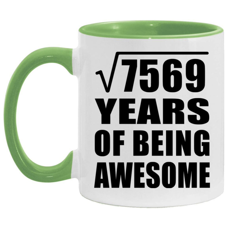 87th Birthday Square Root of 7569 Years of Being Awesome - 11oz Accent Mug Green