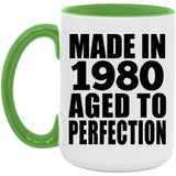 44th Birthday Made In 1980 Aged to Perfection - 15oz Accent Mug Green