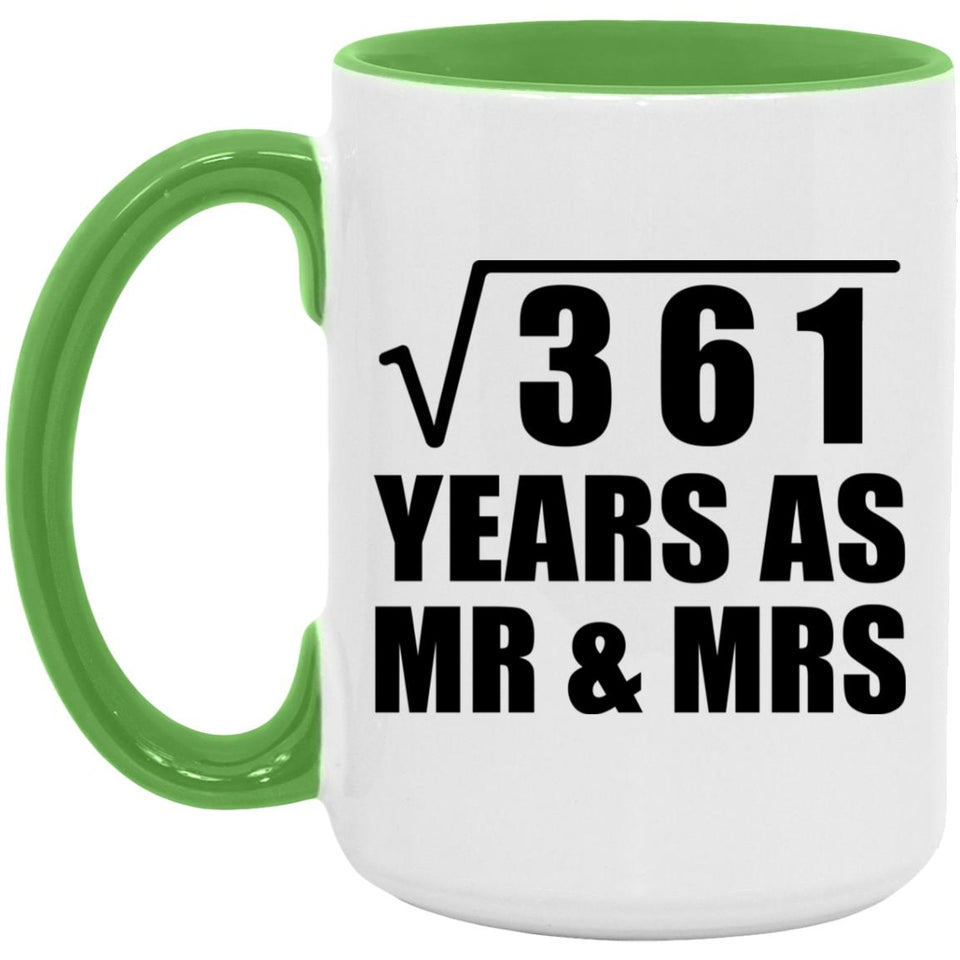 19th Anniversary Square Root of 361 Years As Mr & Mrs - 15oz Accent Mug Green