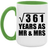 19th Anniversary Square Root of 361 Years As Mr & Mrs - 15oz Accent Mug Green