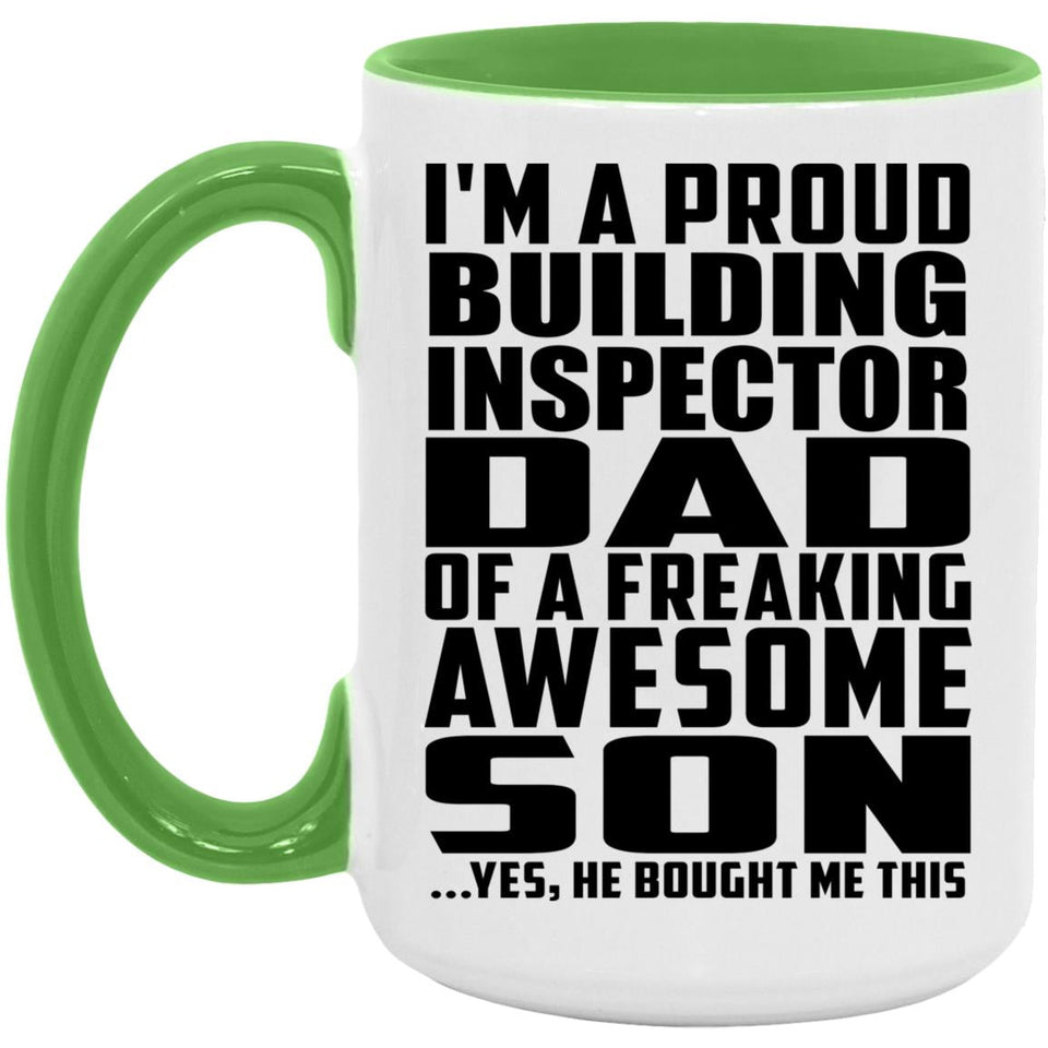 Proud Building Inspector Dad Of Awesome Son - 15oz Accent Mug Green