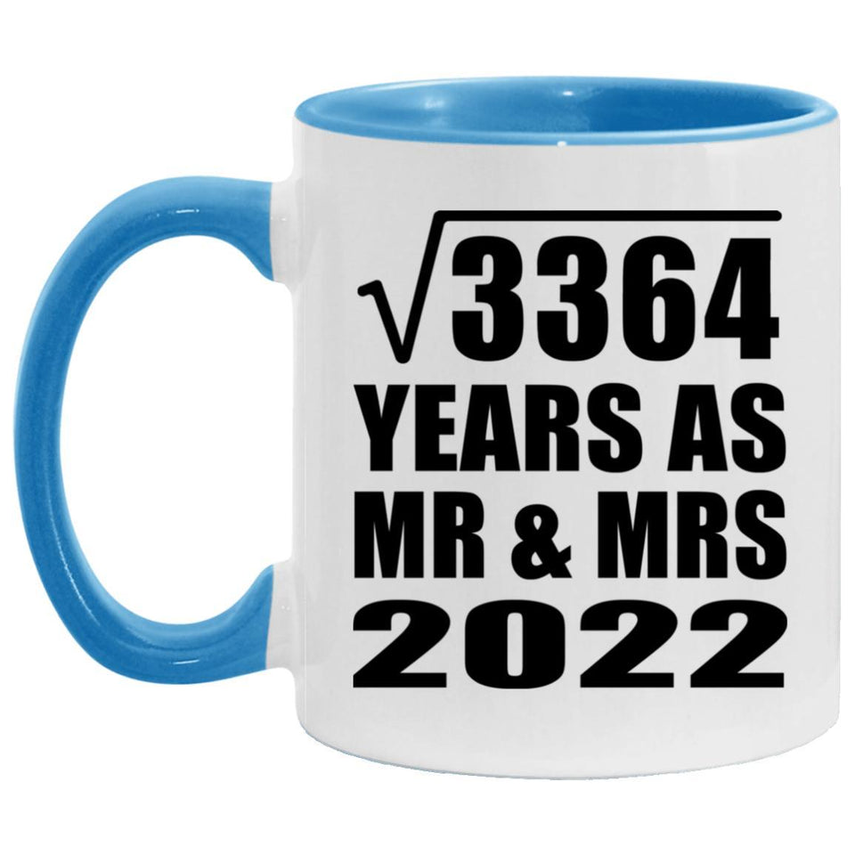 58th Anniversary Square Root of 3364 Years As Mr & Mrs 2022 - 11oz Accent Mug Blue