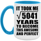 71st Birthday Took Square Root of 5041 Years To Awesome - 15oz Accent Mug Blue