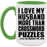 I Love My Husband More Than Crossword Puzzles - 15oz Accent Mug Green