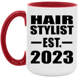 Hair Stylist Established EST. 2023 - 15oz Accent Mug Red