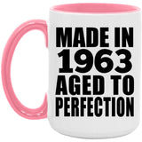 61st Birthday Made In 1963 Aged to Perfection - 15oz Accent Mug Pink