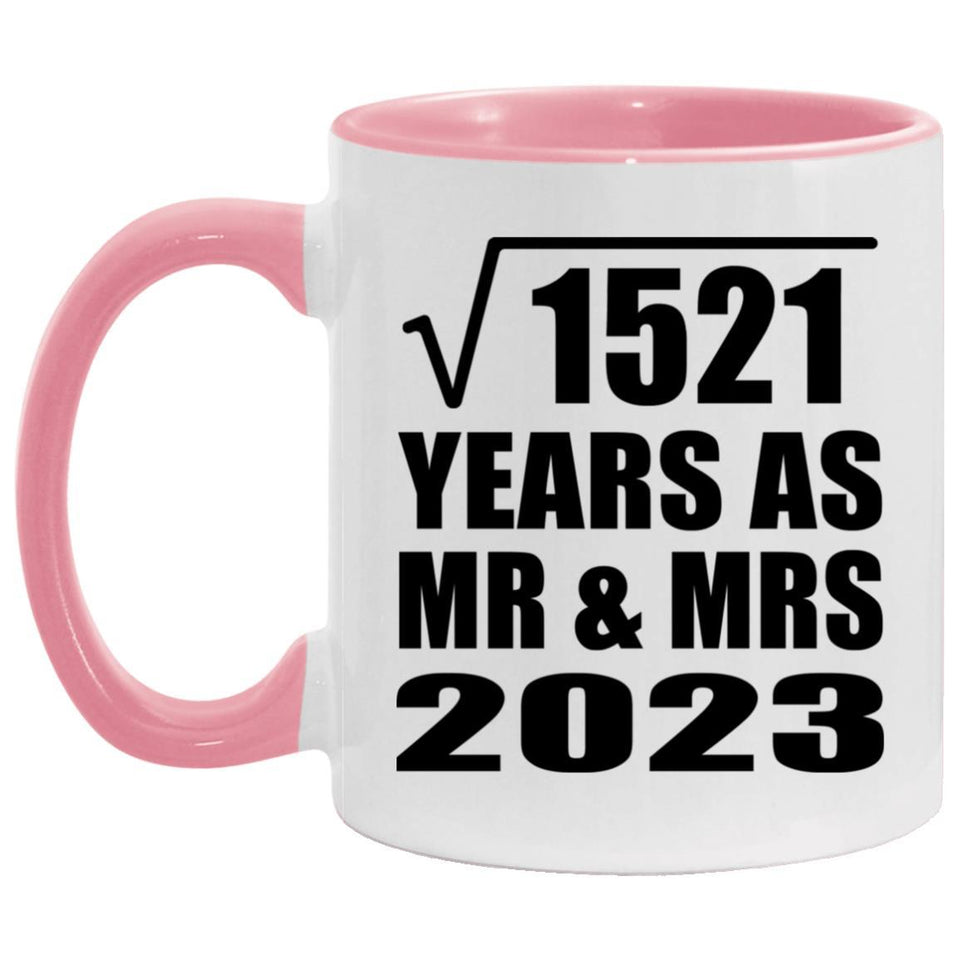 39th Anniversary Square Root of 1521 Years As Mr & Mrs 2023 - 11oz Accent Mug Pink