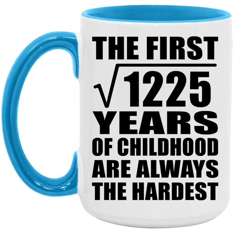 35th Birthday Square Root of 1225 Years of Childhood - 15oz Accent Mug Blue