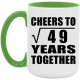 7th Anniversary Cheers To Square Root of 49 Years Together - 15oz Accent Mug Green