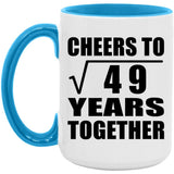 7th Anniversary Cheers To Square Root of 49 Years Together - 15oz Accent Mug Blue