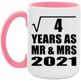 2nd Anniversary Square Root of 4 Years As Mr & Mrs 2021 - 15oz Accent Mug Pink