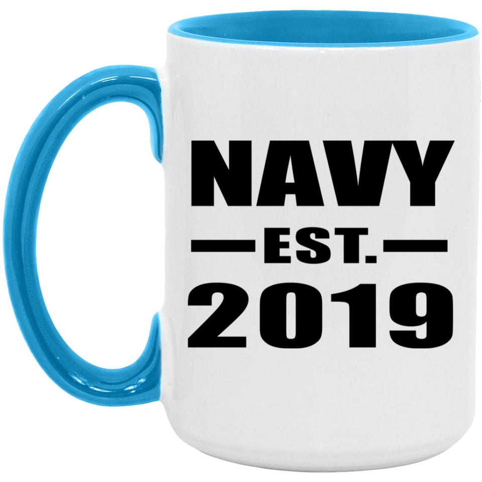 Navy Established EST. 2019 - 15oz Accent Mug Blue
