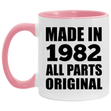42nd Birthday Made in 1982 All Parts Original - 11oz Accent Mug Pink