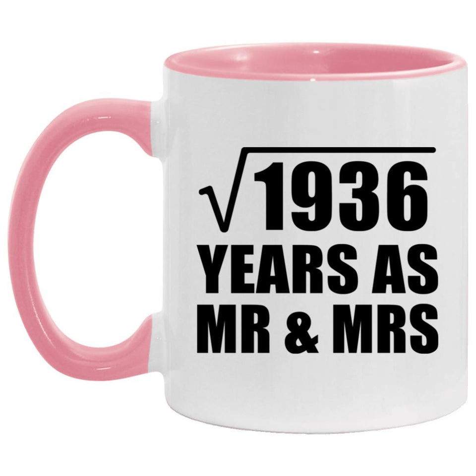 44th Anniversary Square Root of 1936 Years As Mr & Mrs - 11oz Accent Mug Pink