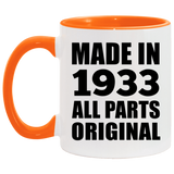 91st Birthday Made in 1933 All Parts Original - 11oz Accent Mug Orange