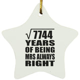 88th Anniversary Square Root of 7744 Years Mrs Always Right - Star Ornament