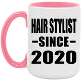 Hair Stylist Since 2020 - 15oz Accent Mug Pink