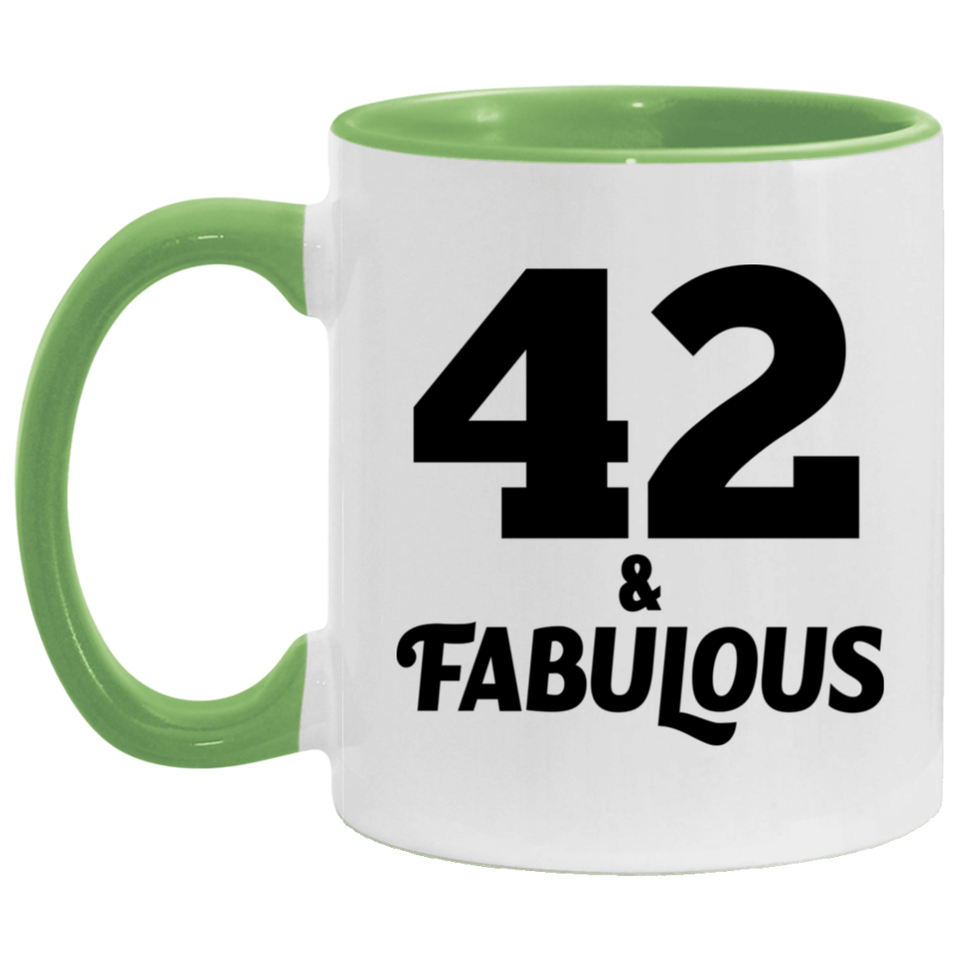 42nd Birthday 42 & Fabulous - 11oz Accent Mug Green