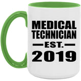 Medical Technician Established EST. 2019 - 15oz Accent Mug Green