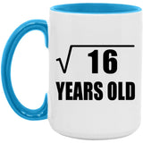 4th Birthday Square Root of 16 Years Old - 15oz Accent Mug Blue