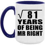 9th Anniversary Square Root of 81 Years of Being Mr Right - 15oz Accent Mug Purple