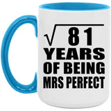 9th Anniversary Square Root of 81 Years of Mrs Perfect - 15oz Accent Mug Blue