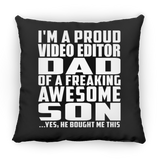 Proud Video Editor Dad Of Awesome Son - Throw Pillow Black