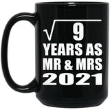 3rd Anniversary Square Root of 9 Years As Mr & Mrs 2021 - 15oz Coffee Mug Black