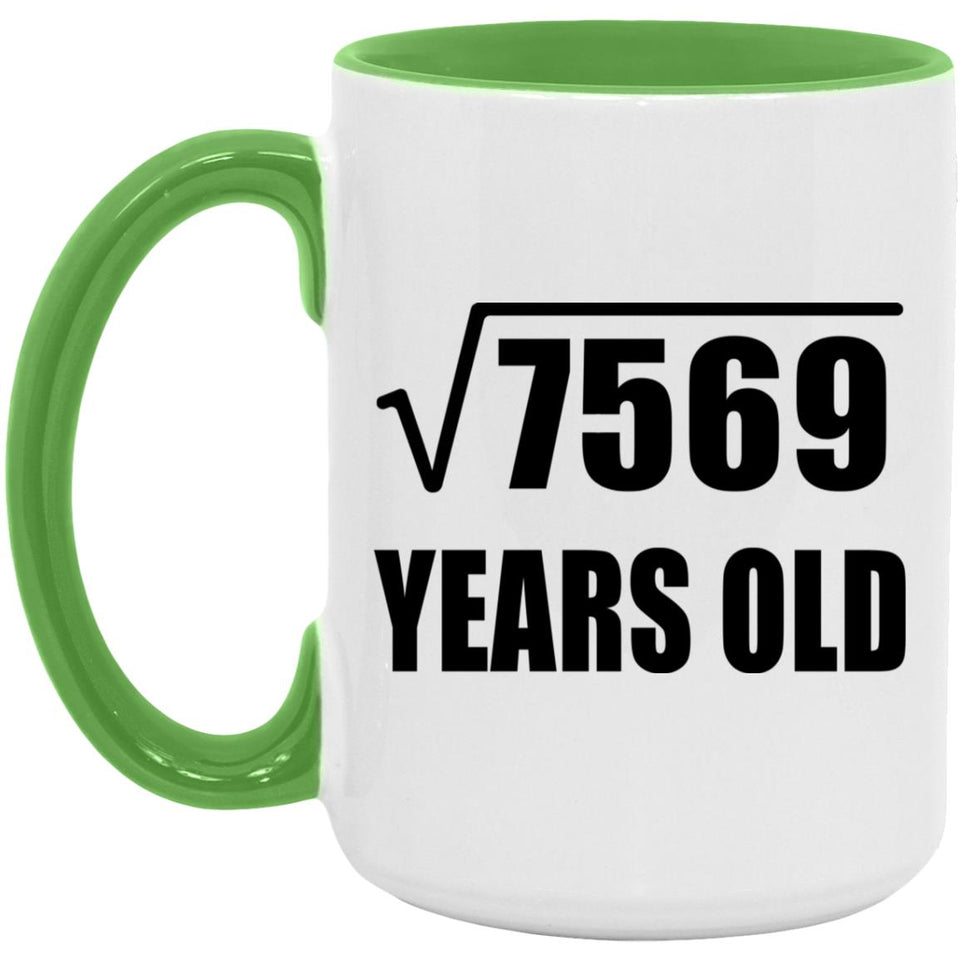 87th Birthday Square Root of 7569 Years Old - 15oz Accent Mug Green