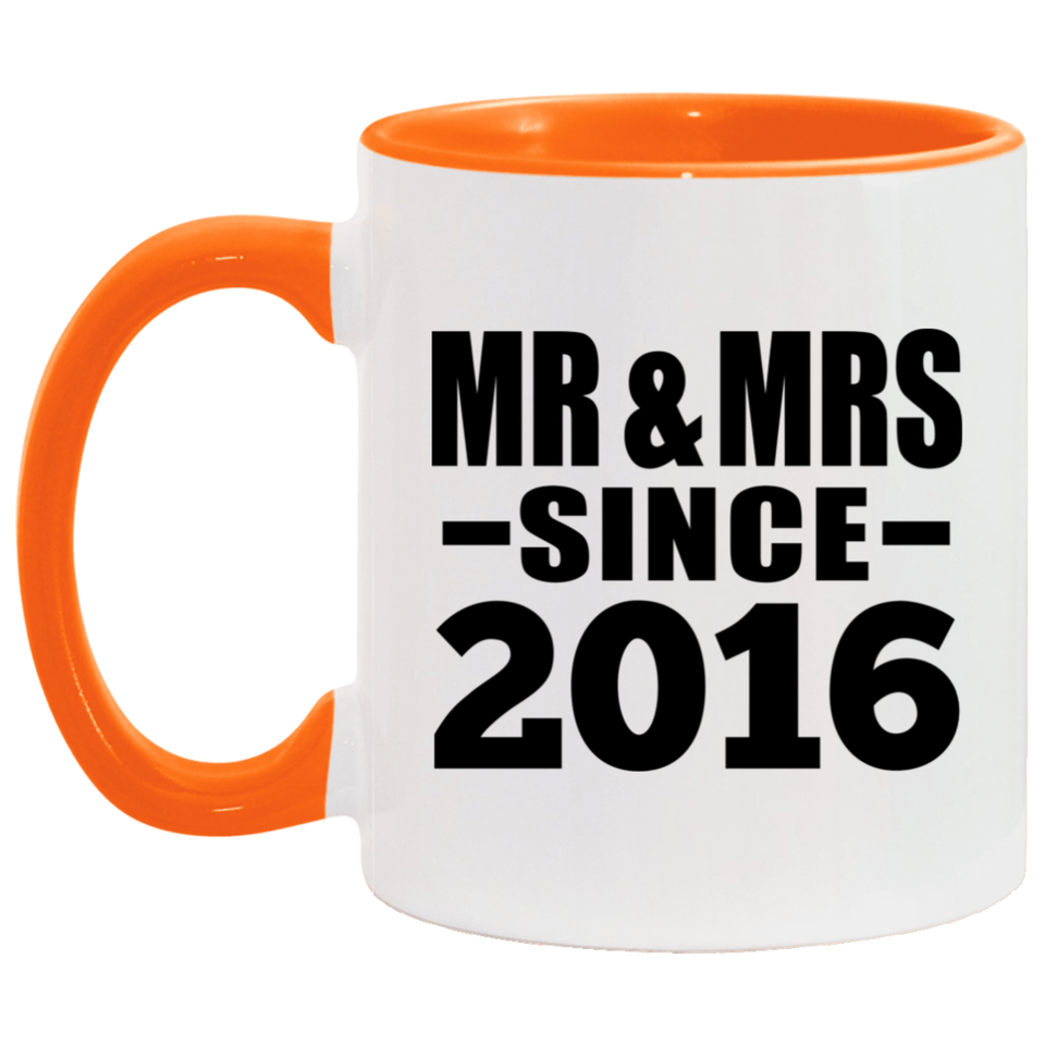 8th Anniversary Mr & Mrs Since 2016 - 11oz Accent Mug Orange