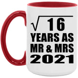 4th Anniversary Square Root of 16 Years As Mr & Mrs 2021 - 15oz Accent Mug Red