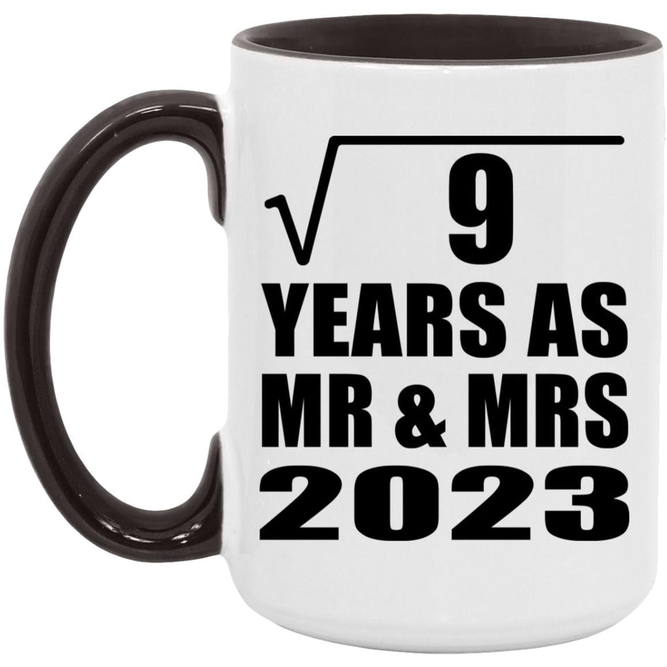 3rd Anniversary Square Root of 9 Years As Mr & Mrs 2023 - 15oz Accent Mug Black