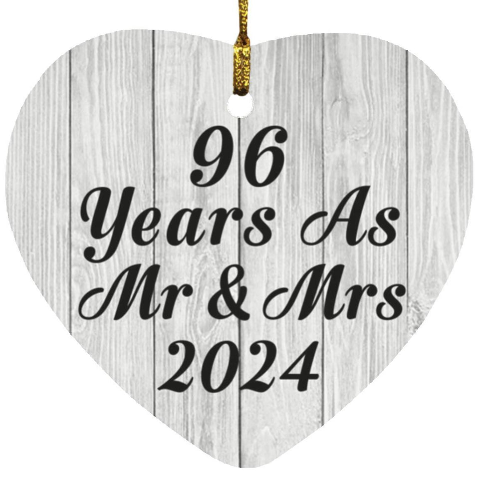 96th Anniversary 96 Years As Mr & Mrs 2024 - Heart Ornament F