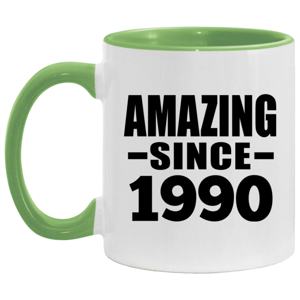 34th Birthday Amazing Since 1990 - 11oz Accent Mug Green