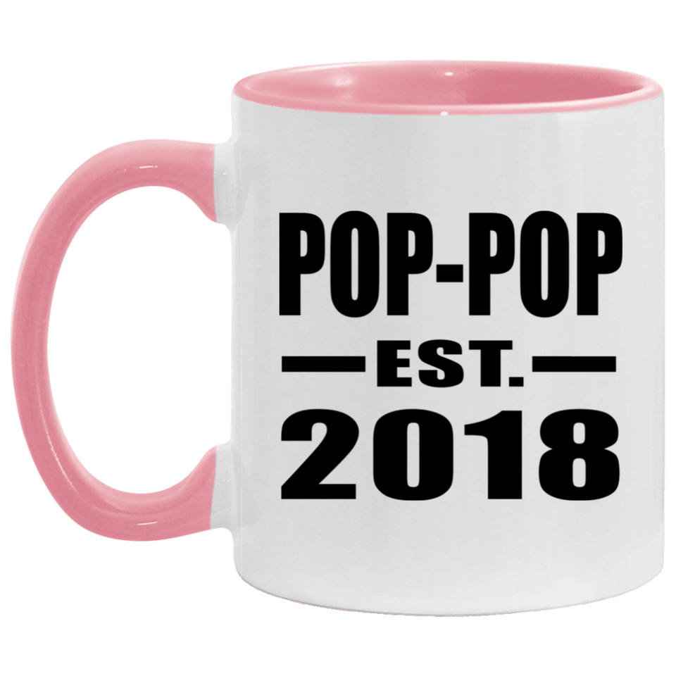 Pop-Pop Established EST. 2018 - 11oz Accent Mug Pink